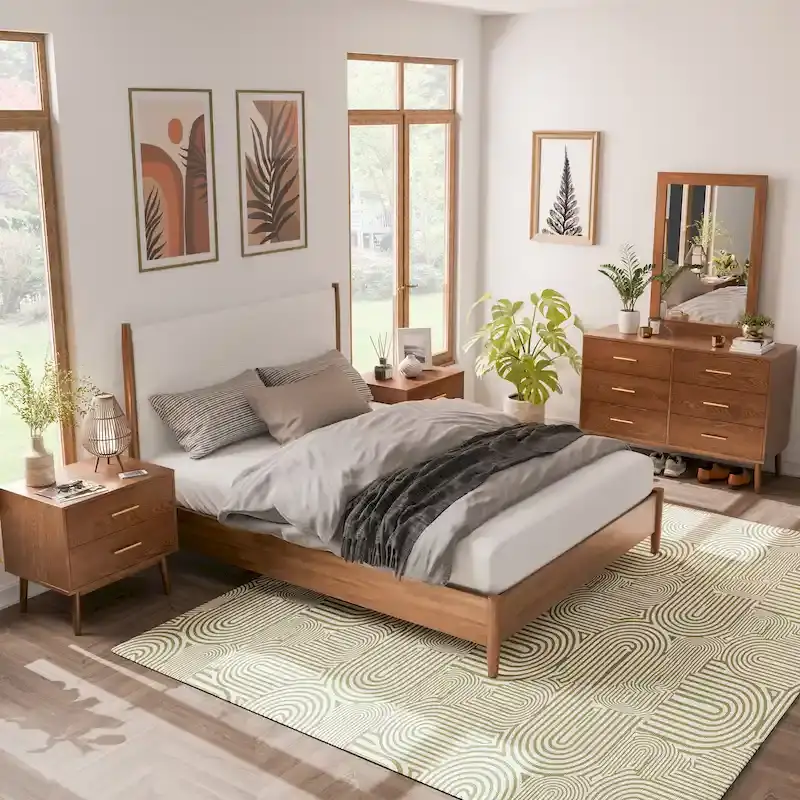 Furniture of America Beau Midcentury 5-Piece Walnut Queen Bedroom Set