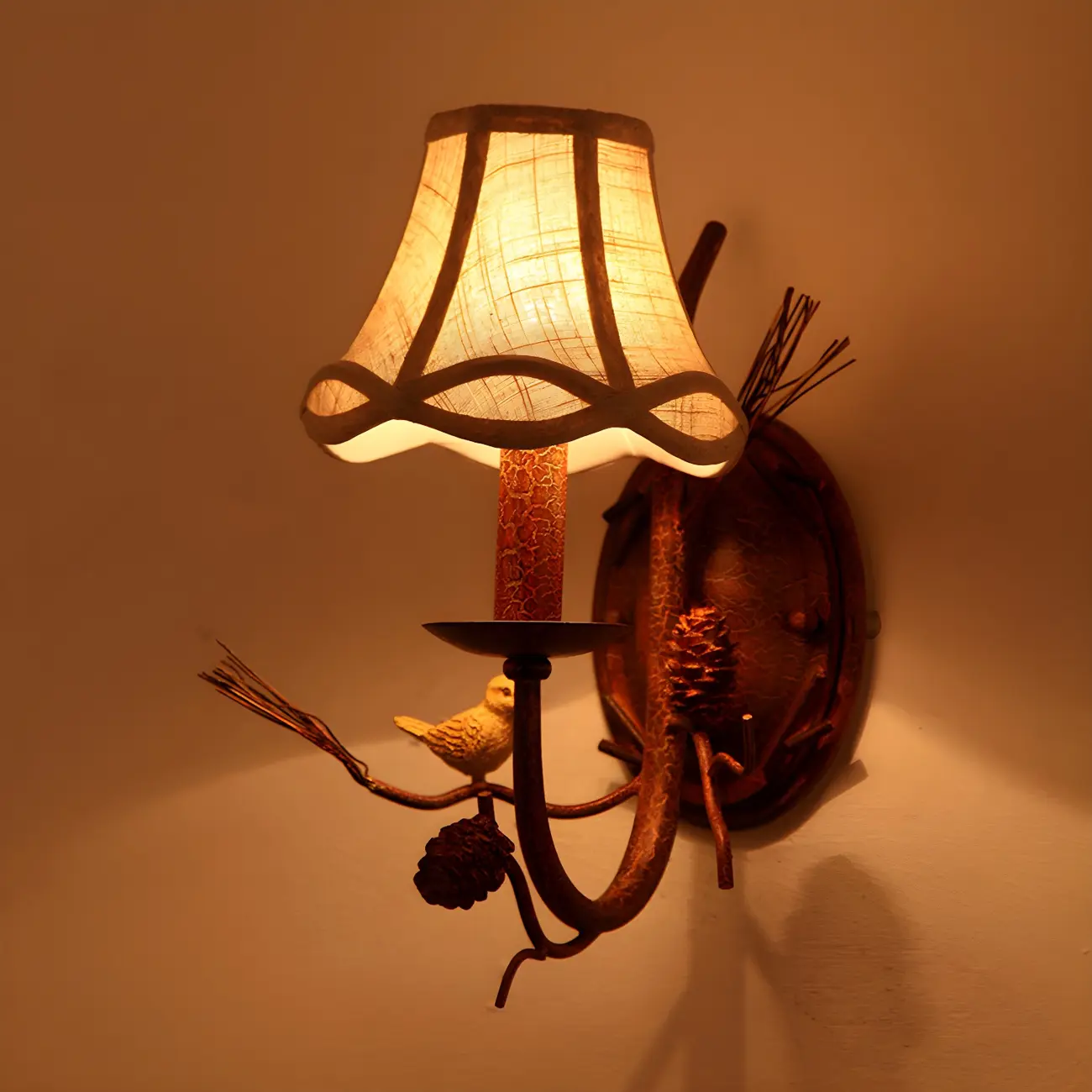 Traditional 2-Light Rust Resin and Fabric Wall Sconce