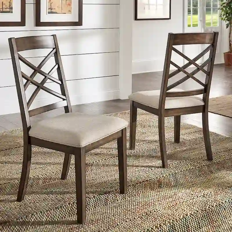 Espresso Finish Lattice-Back Upholstered Dining Chair, Set of 2