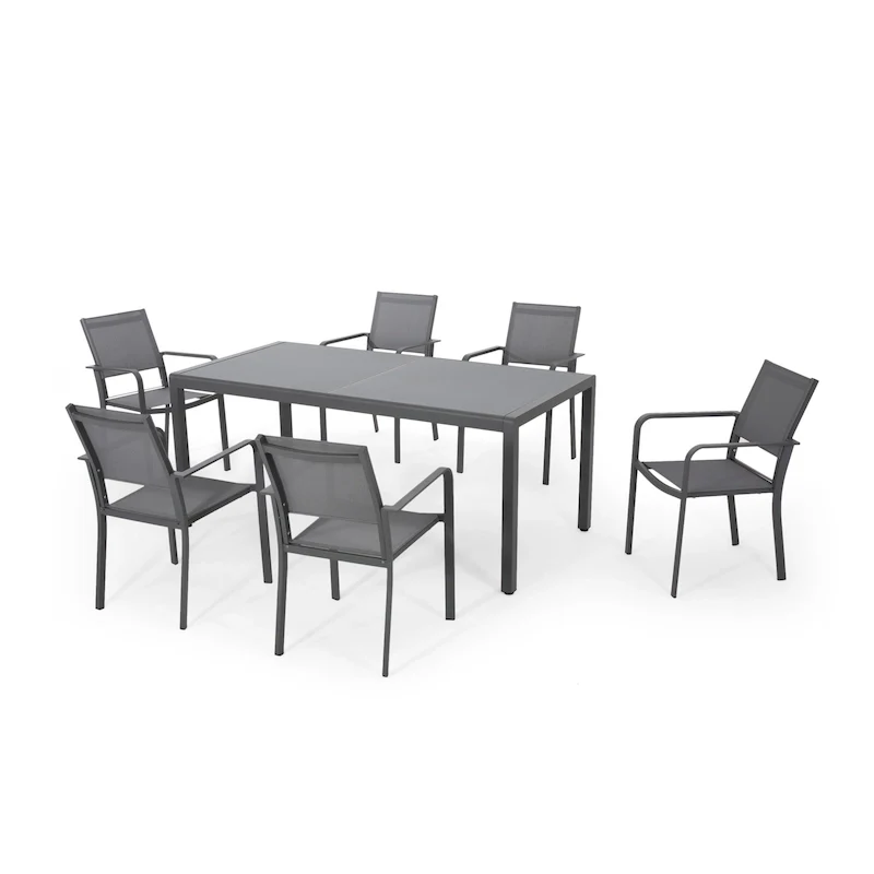 Gaven Tempered Glass/Aluminum 7-piece Outdoor Dining Set by Christopher Knight Home