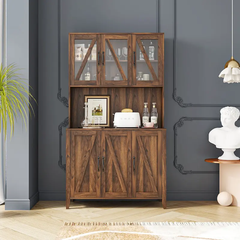 Large Kitchen Pantry Storage Cabinet with Glass Doors