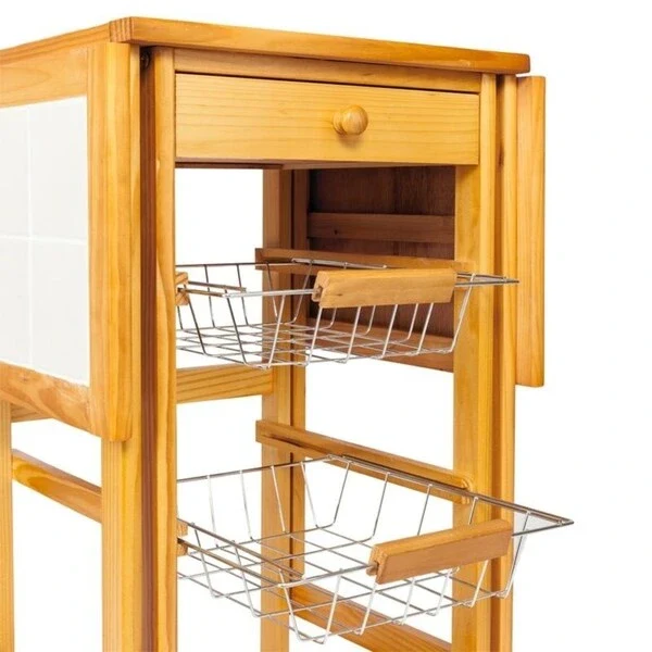 White & Yellow Rolling Kitchen Island Cart, 1-Person, 35.8 x 14.6 x 29.52 in