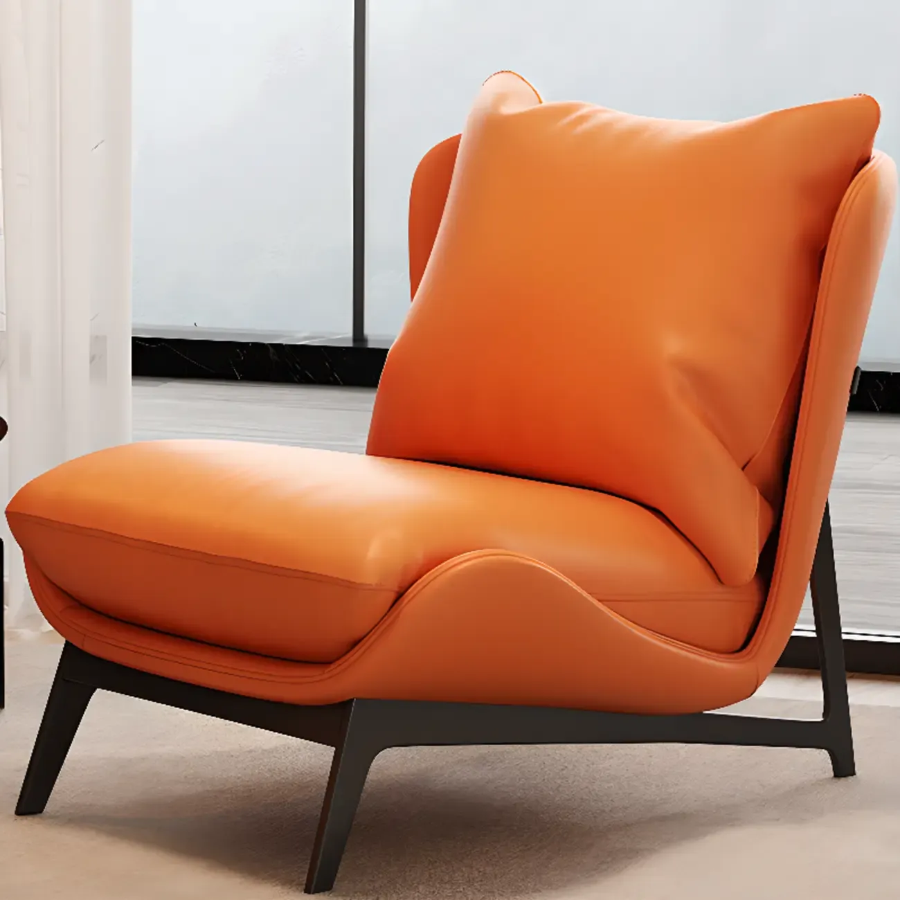 Modern Cat-Resistant Leather Accent Chair with Ottoman