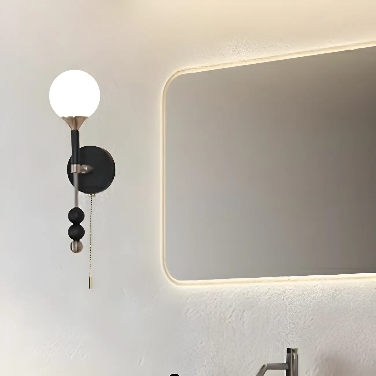 Modern Black Globe Vanity Light with White Glass Shade