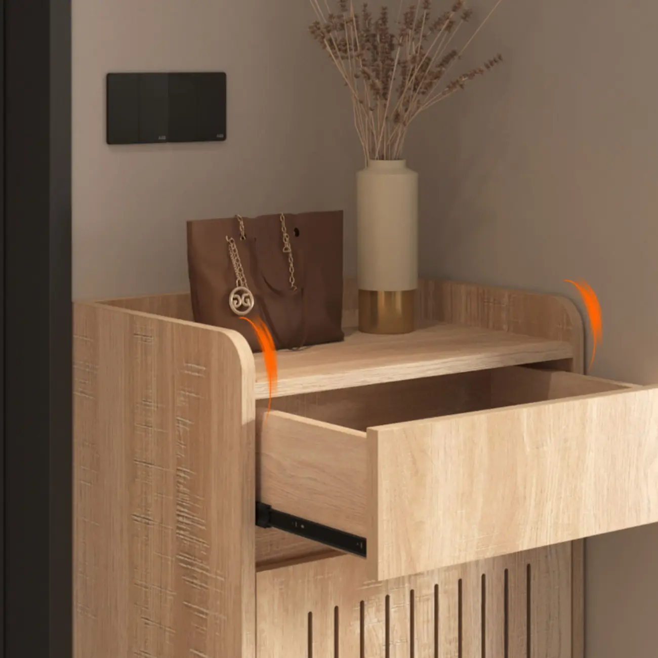 Modern Slim Wood Beige Entryway Shoe Cabinet