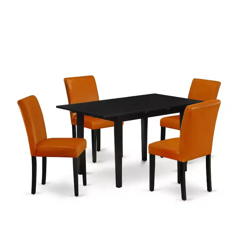 HomeStock 5-Pc Black Finish Solid Wood Top-Rectangular Upholstered Dining Room Set with Butterfly Leaf-Seats 4