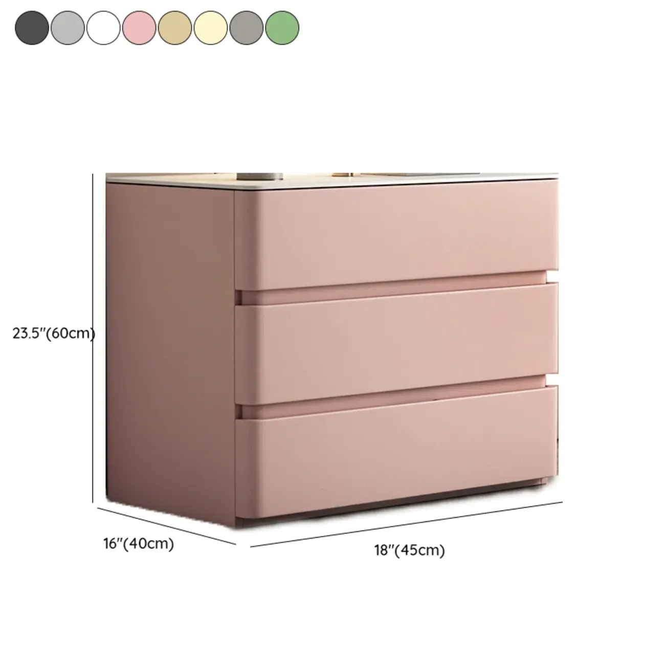 Rectangle Stone Top Wooden 3-Drawer Nightstand