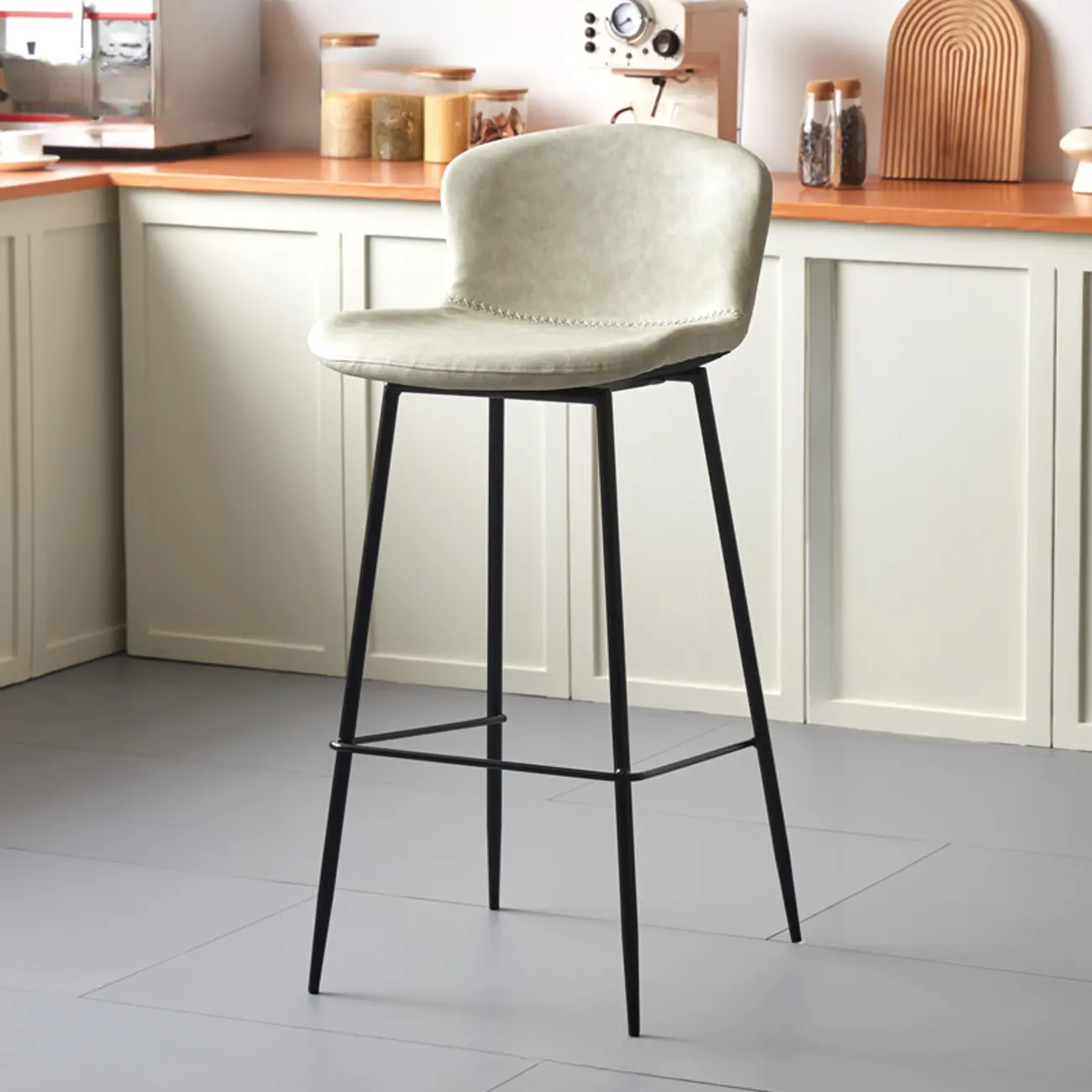 Modern Metal Frame Leather Cushion Low Back Bar Stool