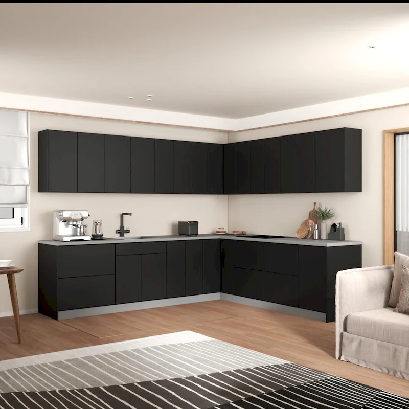 Black / White / Silver Modern Kitchen Cabinet Set, 10×8.5 Ft (102×120 in)