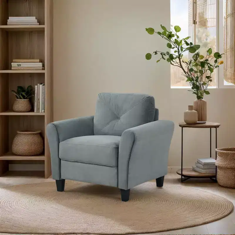 PexFix 35 L x 32.75 H Velvet Upholstered Single Sofa Chair with Button Tufted Backrest Modern Armchair for Living Room Bedroom Office Gray