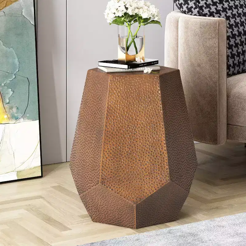 Pamsha Modern Hammered Iron Geometric Brushed Antique Side Table Bronze - Christopher Knight Home: No Assembly, Stain & Scratch Resistant