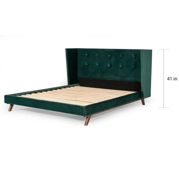 Uddesbo Modern Green Fabric & Walnut Bed