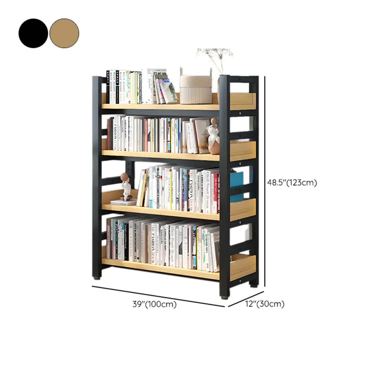 Freestanding Simple Multi-Layer Wood Bookshelf in Steel Frame