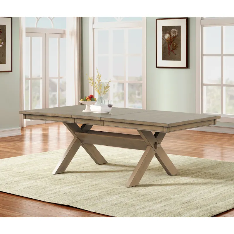 Roundhill Furniture Raven Wood Trestle Extendable Dining Table with Leaf, Glazed Pine Brown