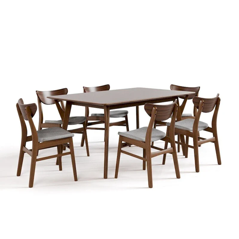 Furniture of America Beck Mid-century 7-Piece Wood Dining Table Set