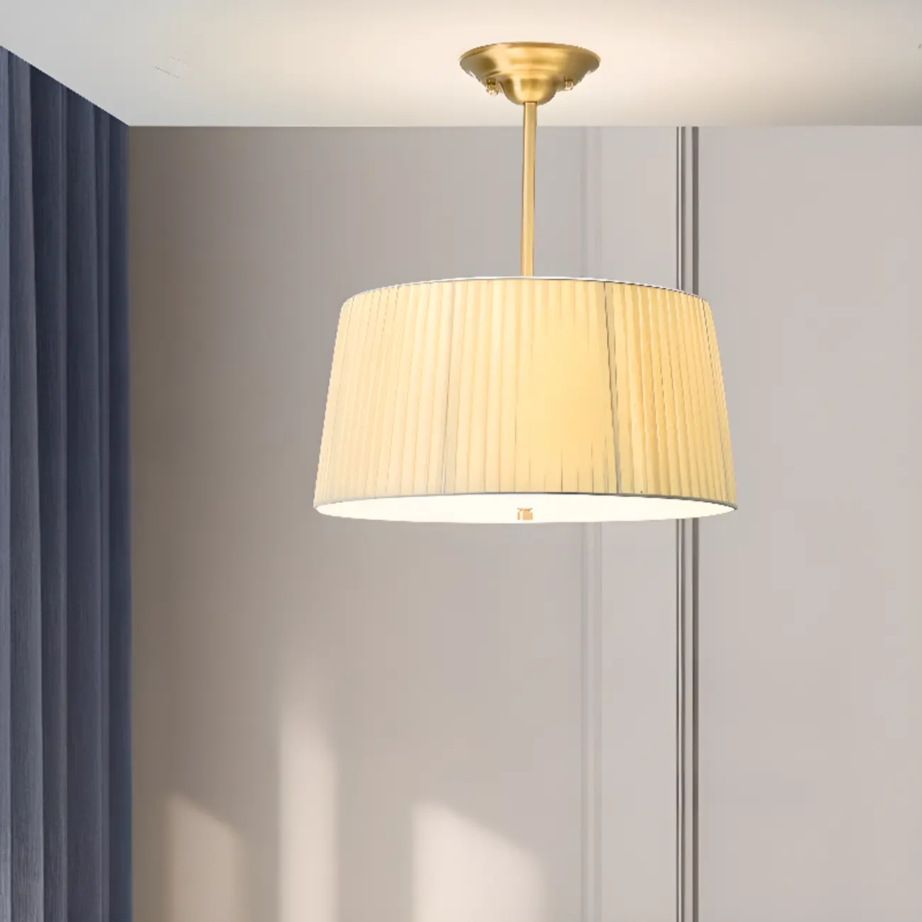 Minimalist Colonial White Drum Gold Semi Flush Ceiling Light