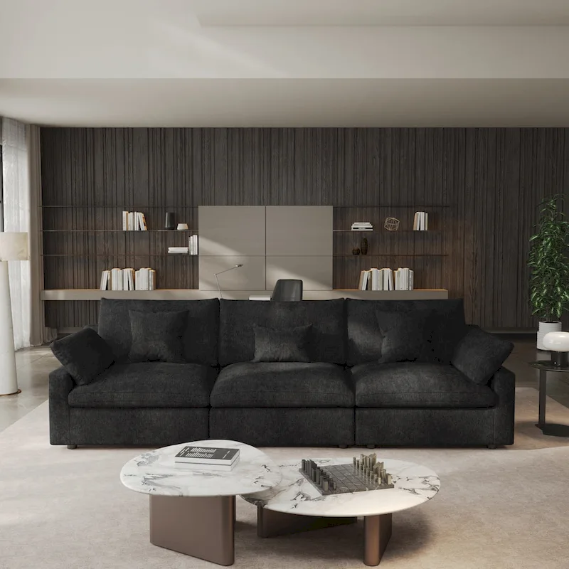 Modern Comfy Linen Sectional Sofa 3-Seater Down Filled Cloud Couch
