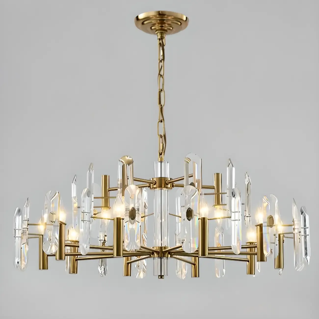 Geometric Gold Metal Clear Crystal Sputnik Chandelier