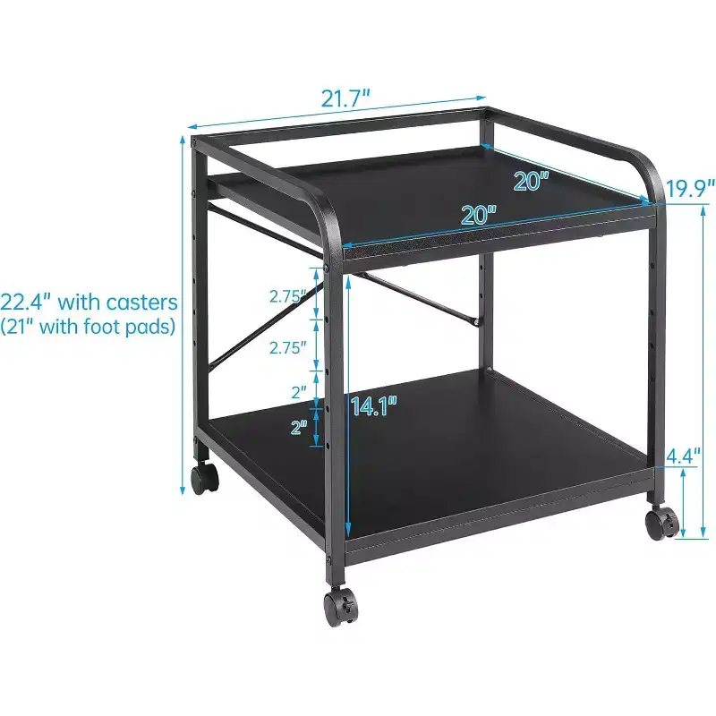 2-Tier Large Printer Stand, Under-Counter Printer Desk with Height-Adjustable Shelf, Rolling Printer Cart with Wheels for Home Office Storage