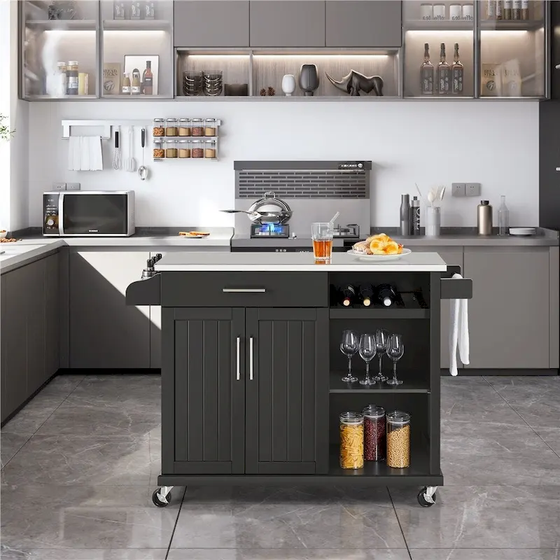 Yaheetech Rolling Kitchen Island Cart with Stainless Steel Top