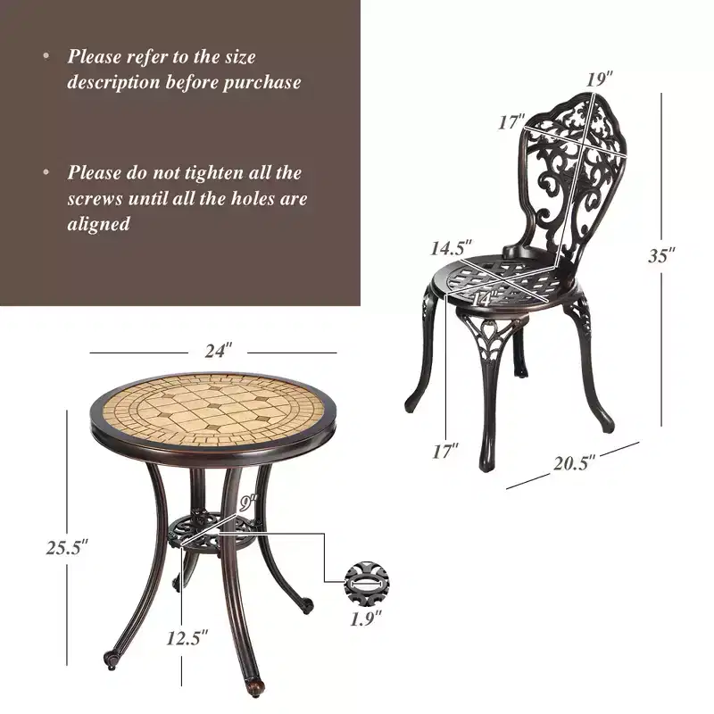 Costway 3PCS Patio Bistro Set Round Table Chairs All Weather Cast Aluminum Yard