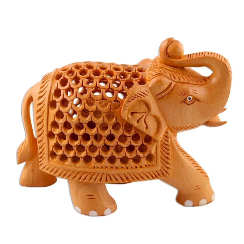 Novica Handmade Enchanting Elephant Wood Jali Sculpture