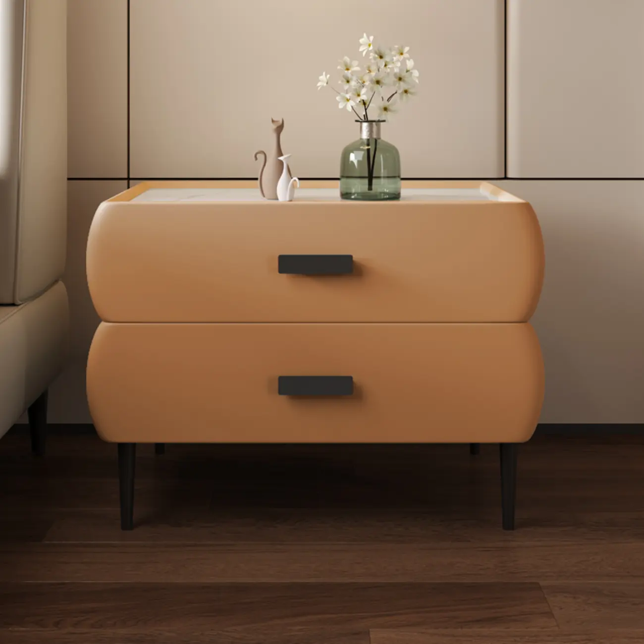 Simple Sintered Stone Top 2-Drawer Nightstand