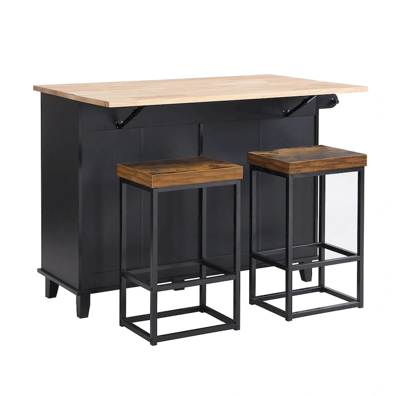 TOPMAX Kitchen Island Set with Drop Leaf and 2 Seatings, Dining Table Set with Adjustable Shelf, Drawers and Towel Rack
