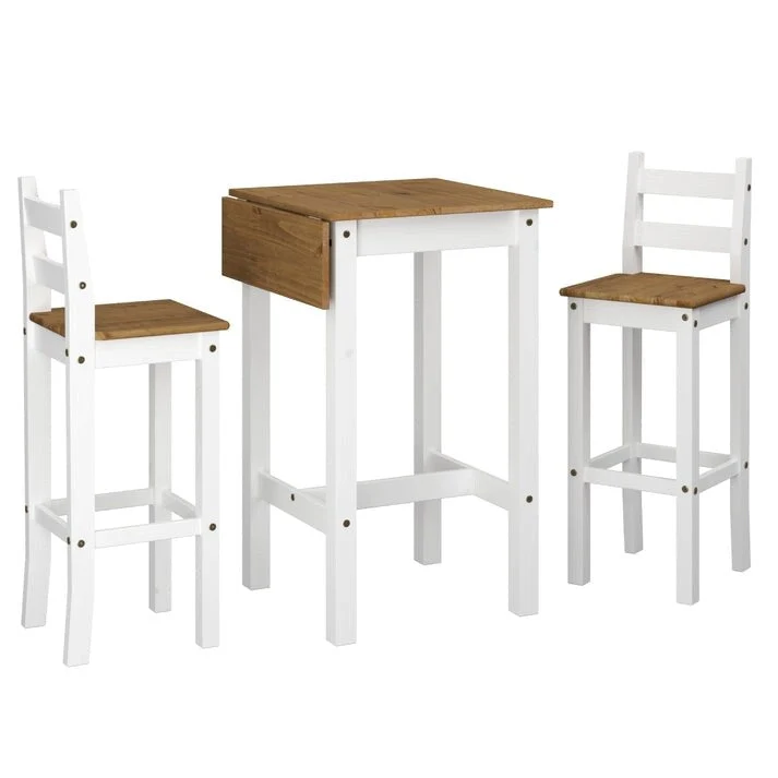 Wood Bar Height Dining Set of Drop Leaf Table and 2 Chairs Corona Collection