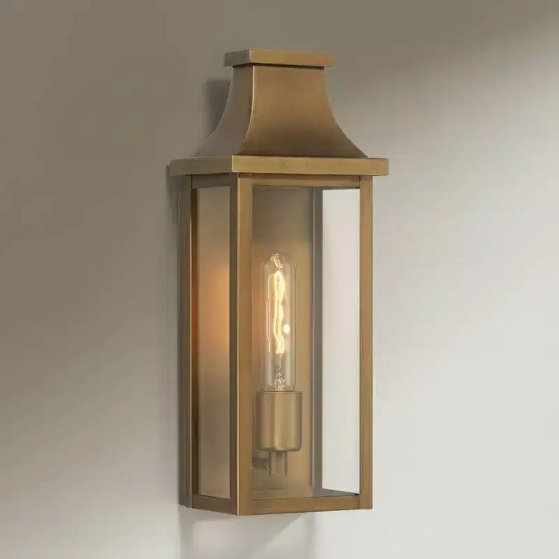 Franklin Iron Works Andres 15 High Aged Brass Pocket Lantern Outdoor Wall Light