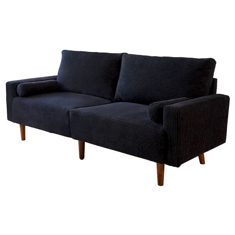 HOOOWOOO Mid-Century Modern Upholstered Sofa Couch with Rolled Pillows