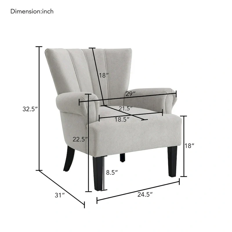 Grey Upholstered Armchair with Channel Back and High-Density Foam