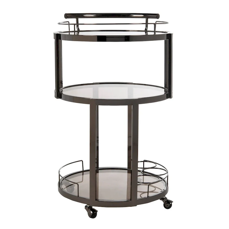 SAFAVIEH Sueann 3 Tier Round Bar Cart-Gold / Tea - 22.1 x 19.7 x 34.3 - 22Wx20Dx34H