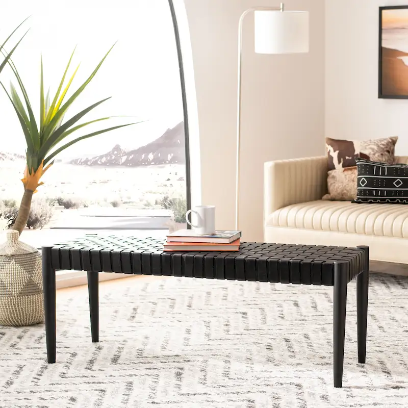 Manervia Wood & Leather Bench