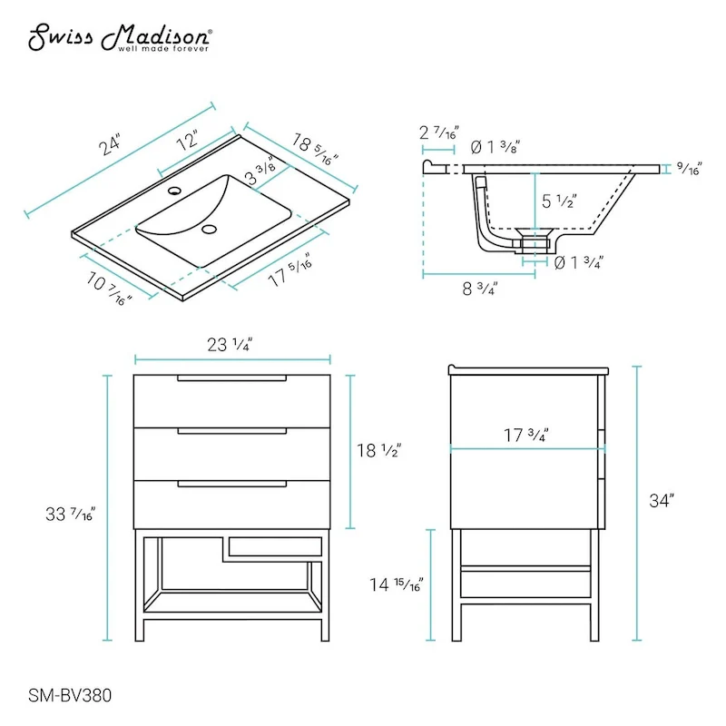 Carre 24 Bathroom Vanity in Oak
