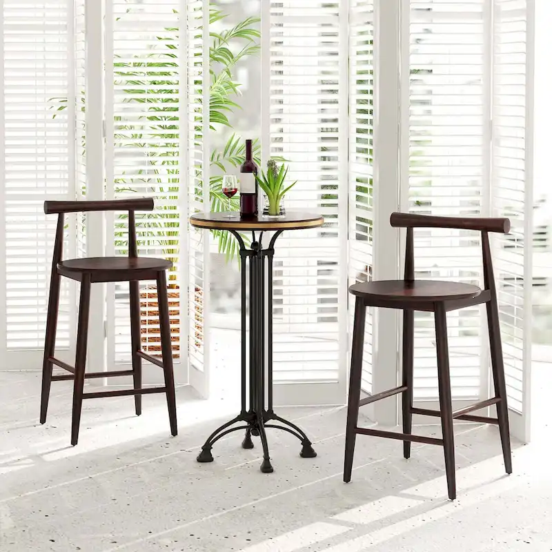 Costway Bar Chair Counter Height Stools Set of 2/4 with Acacia Wood
