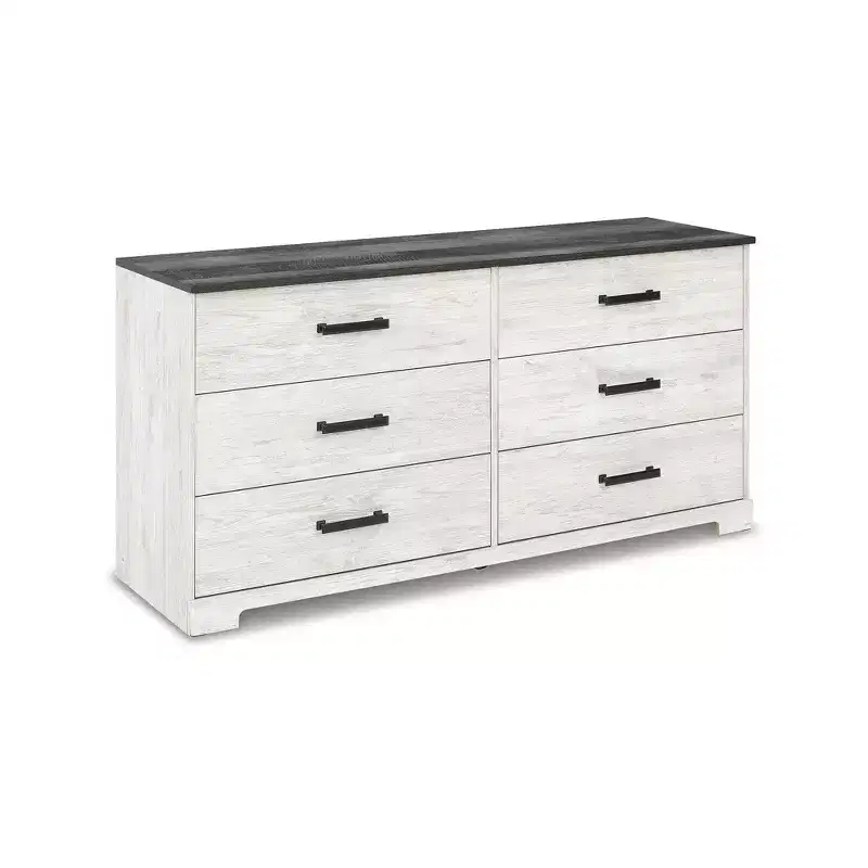 Signature Design by Ashley Shawburn Six Drawer Dresser, Two-Tone Whitewash and Rustic Gray, Modern Farmhouse
