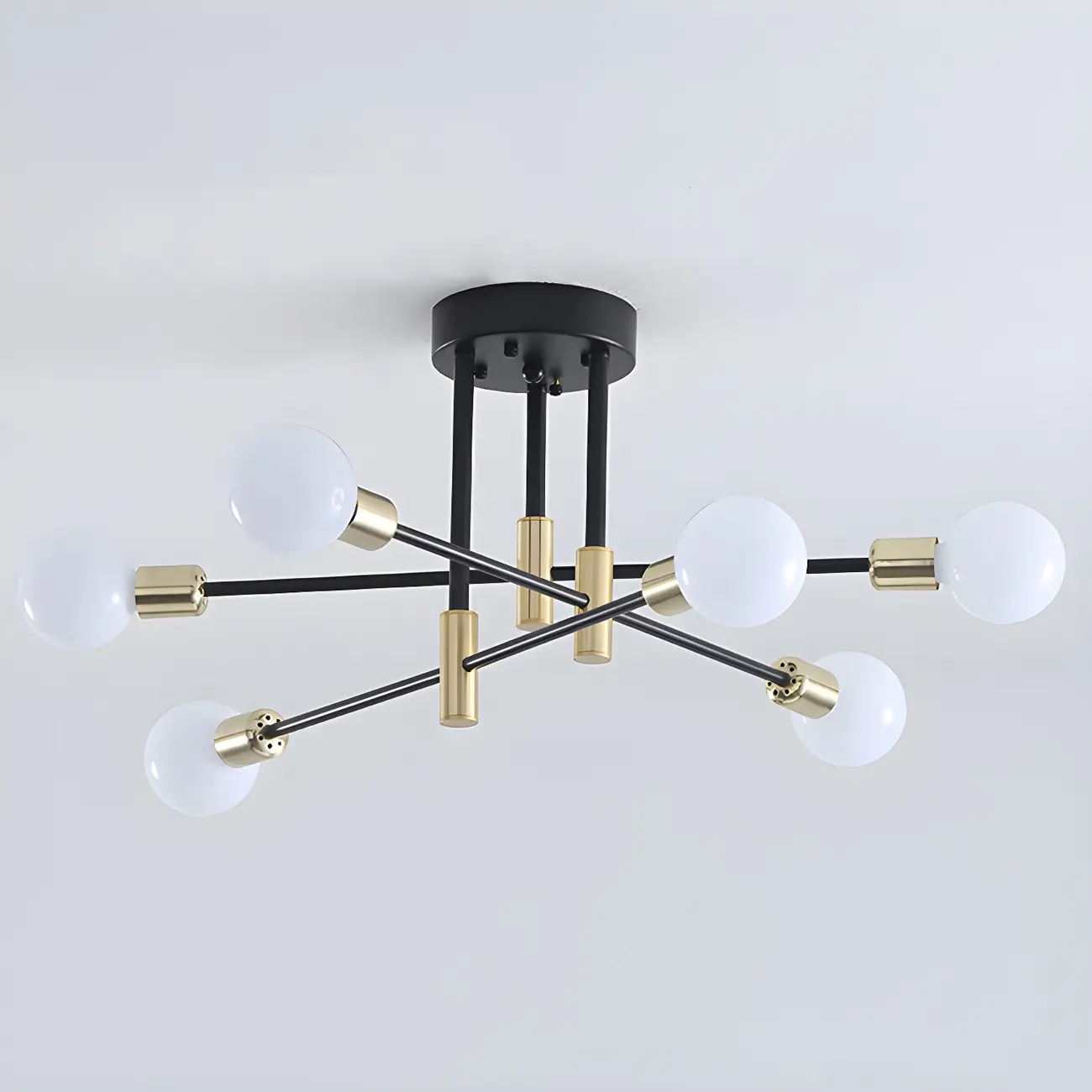 Modern Industrial Black Gold Sputnik Semi Flush Ceiling Light