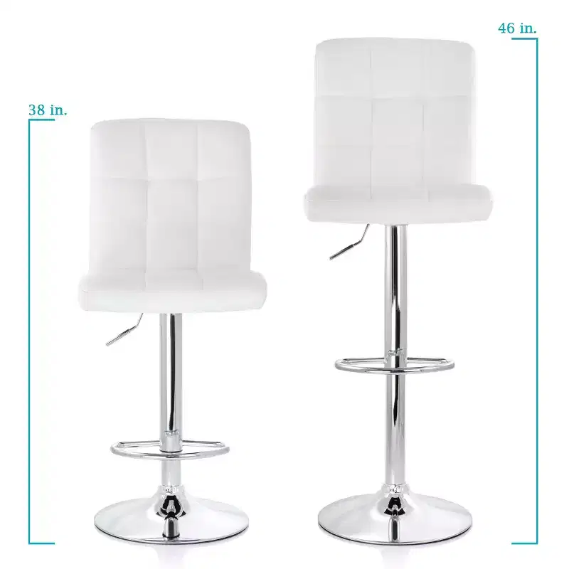 Elama 2 Piece Square Tufted Faux Leather Adjustable Bar Stool in Black with Chrome Base