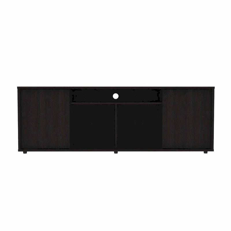 Modern Black TV Stand for 65 Inch TVs with Cabinets and Open Shelves and Wenge Wood Finish - 20  H x 59  W x 15  D