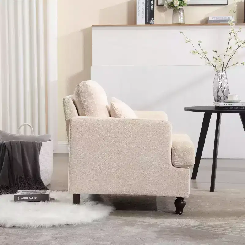 Okak Modern Chenille Accent Chair with Soft Upholstered Leisure Sofa Solid Wood Frame Armchair Club Chair for Reading Lounge Bedroom