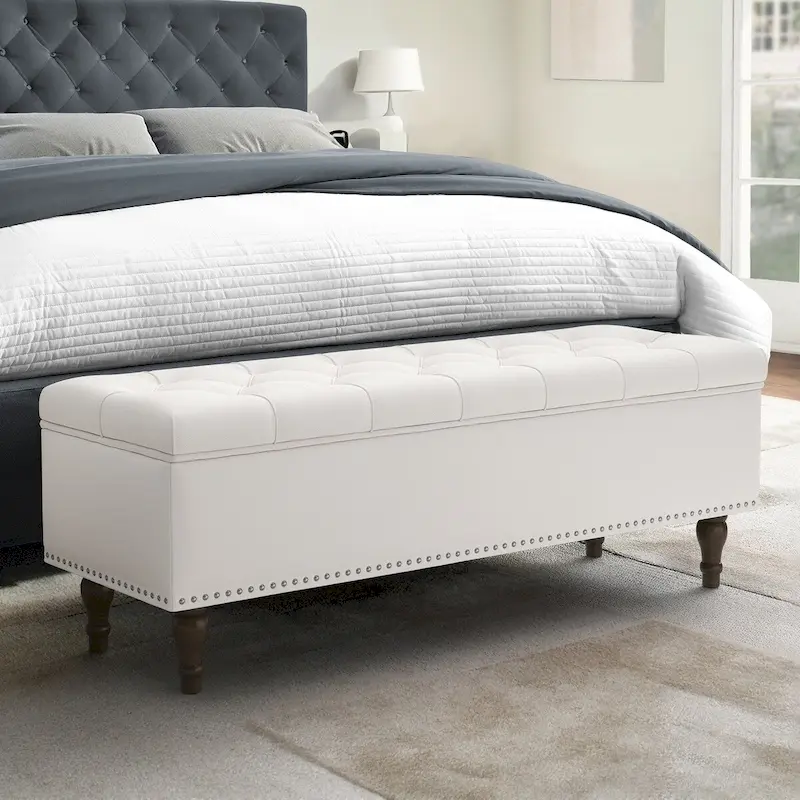 COZYMAN Tufted Storage Bench, Upholstered Ottoman with Storage for Bedroom - 50.8 W X 17.1 D X 18.3 H