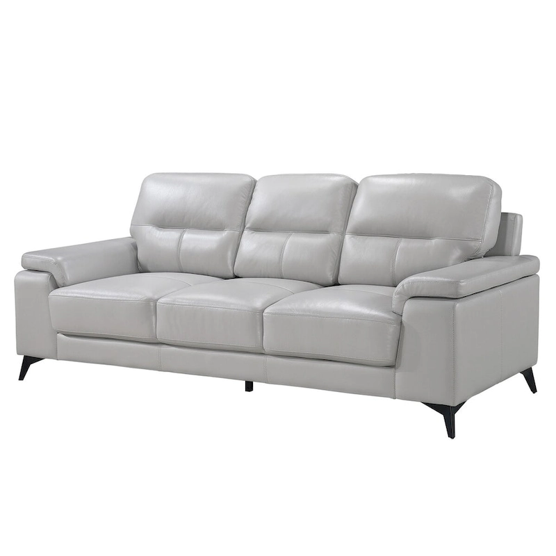 Mica 89 Inch Sofa, Light Gray Top Grain and Faux Leather, Black Metal Legs