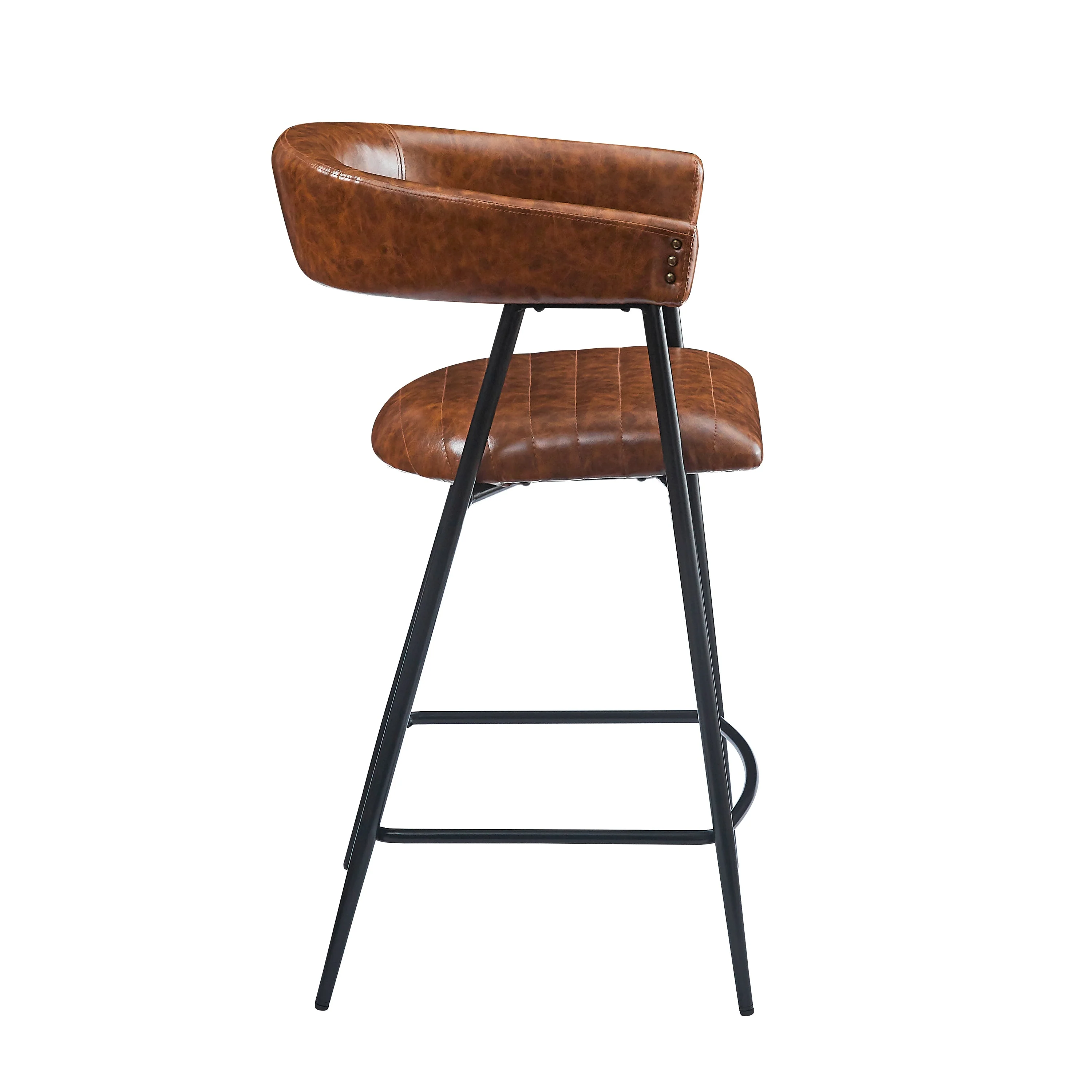 Set of 2 Modern PU Leather Counter Stools ¨C Brown Upholstery