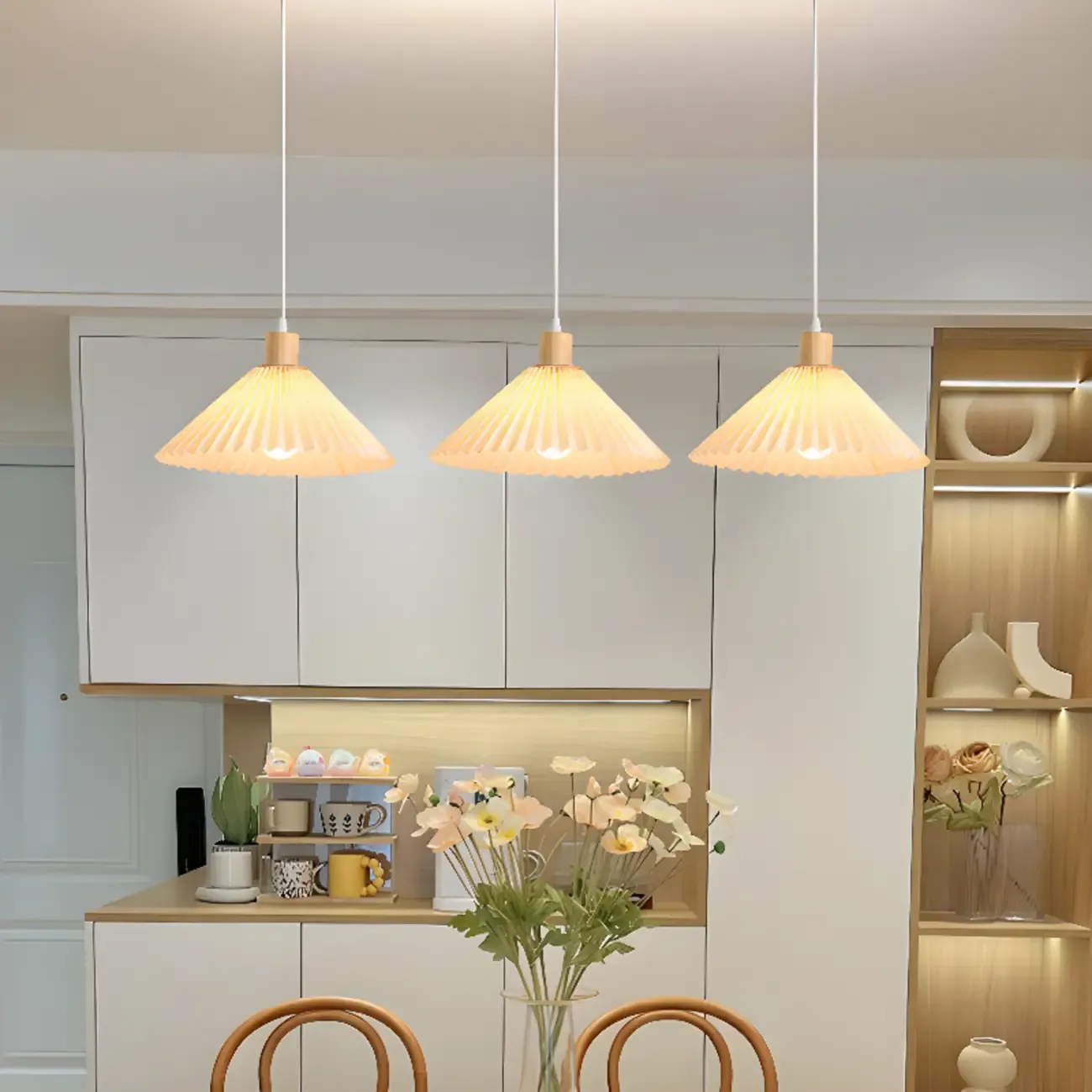 Modern Beige Pleated Fabric Kitchen Pendant Light