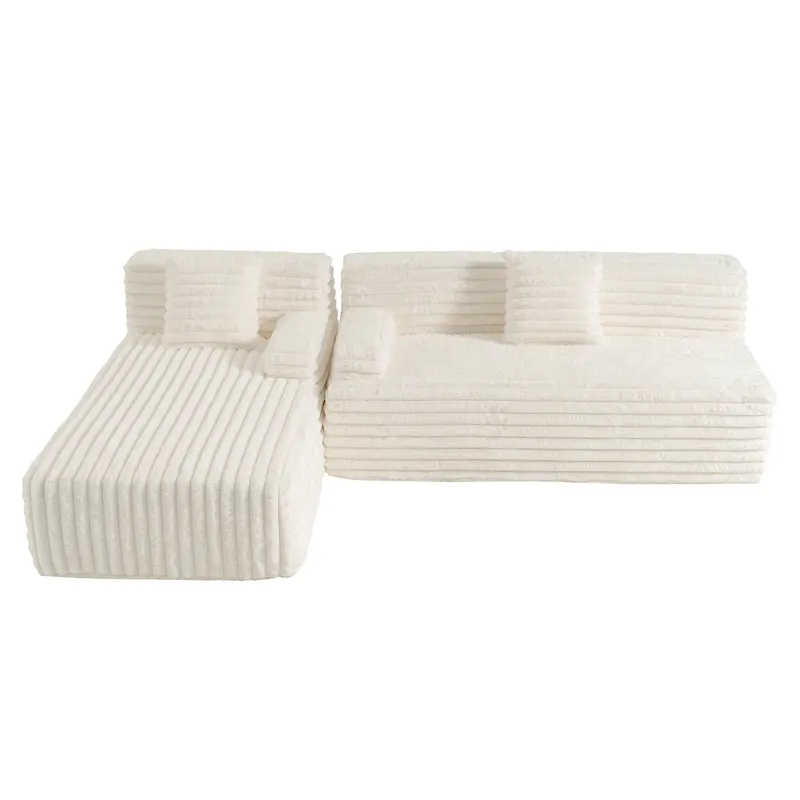 110 Faux Fur Cloud 3-Seater sat L-Shaped Sectional Sofa with Two Included Throw Pillows