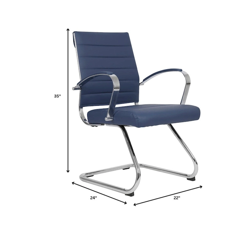 Leather Office Chair with Stainless Steel Sled Base Benmar Series by LeisureMod