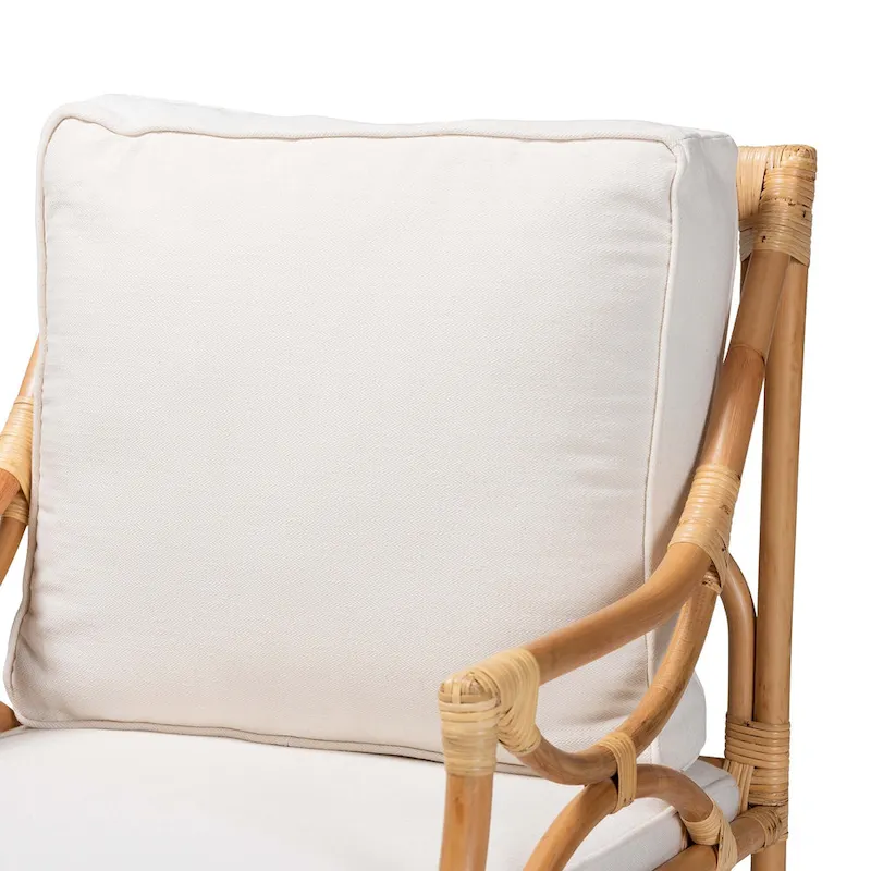 White and Natural Rattan Armchair with Cushion