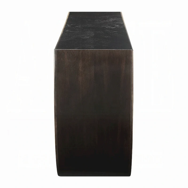 Console Table, Half Moon Wood Frame Black, Gold Finish, 70 Inch