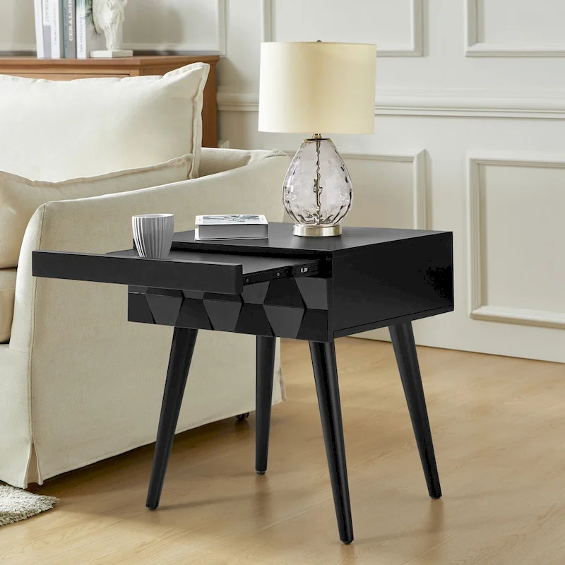 Julian Mid-century Modern End Table with Charging Station by HULALA HOME
